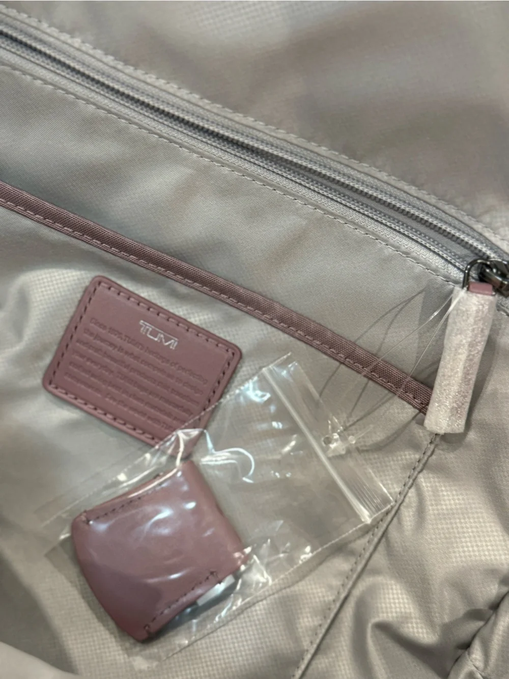 Tumi Mauve Pink Caren Backpack Fits 15” Laptop with multiple components